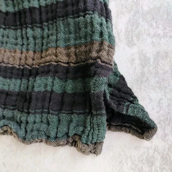 Eileen Fisher Gauzy Organic Cotton Top Womens L/XL Black Green Tan Stripes - Picture 8 of 10